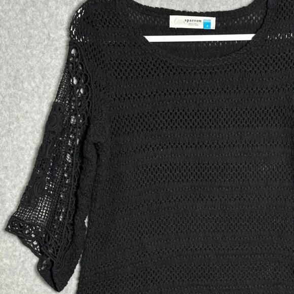 Sparrow Anthropologie Sz S Black Crochet Knit HiLow Sweater Open Knit Sheer Goth - Picture 9 of 12